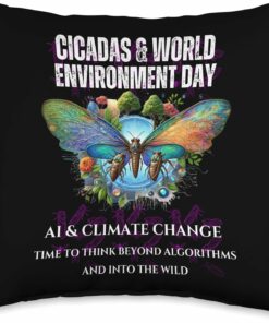 Cicadas on the impact of AI on Climate-DARK Throw Pillow