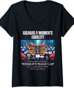 Close the Wage Gap, Cicadas and Women Sing V-Neck T-Shirt