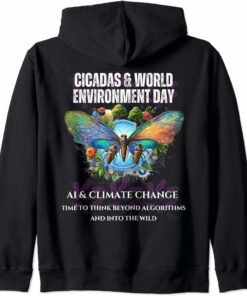 Cicadas on the impact of AI on Climate-DARK Zip Hoodie