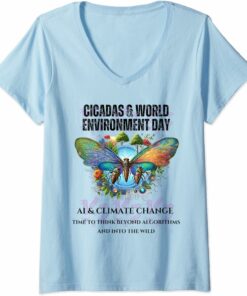 Cicadas on the impact of AI on Climate V-Neck T-Shirt